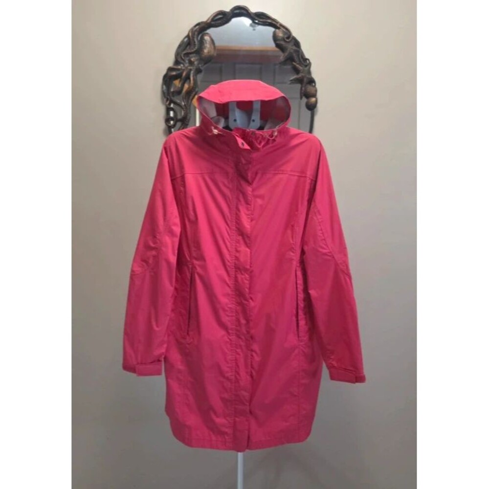 L.L.Bean Trail Model Raincoat Hooded Long Jacket Womens 1X Pink Nylon Waterproof